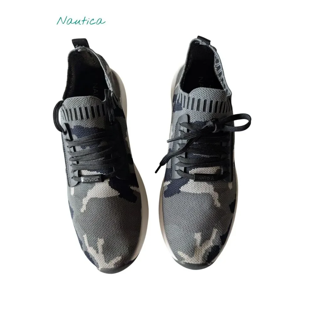 Nautica Gray Camo Knit Sneakers Sock Lace Up Athletic Shoes Men's 9.5